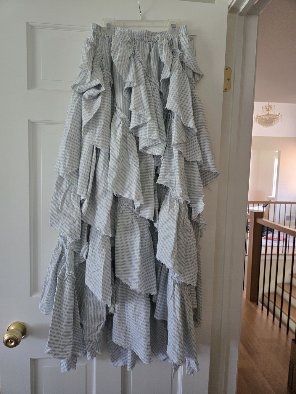 Free People Blue and White Striped Ruffled Maxi Skirt